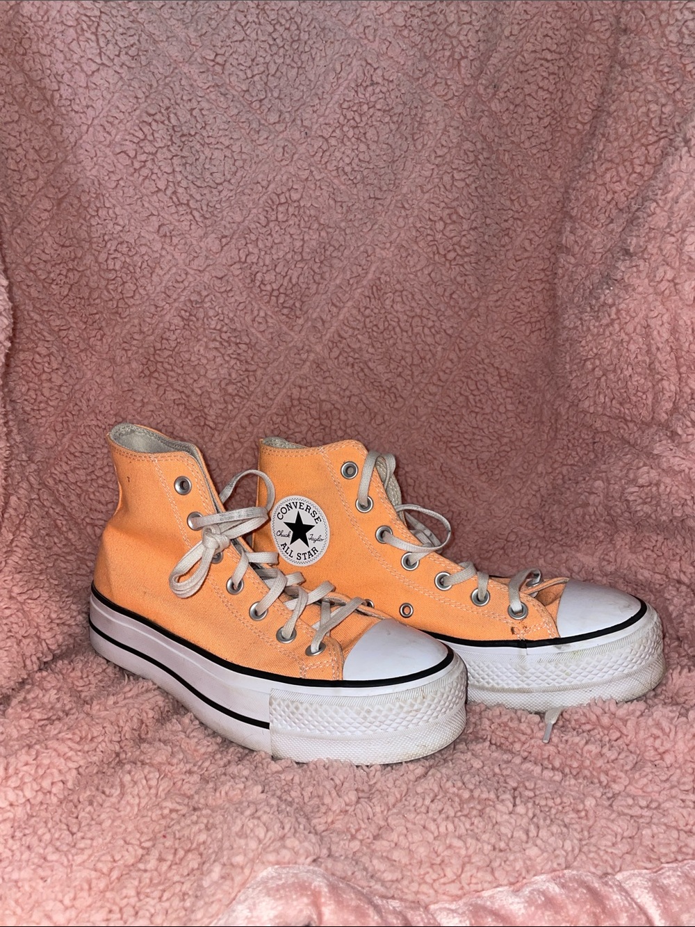 Converse Orange High-Top Platform Chuck Taylor Sneakers
